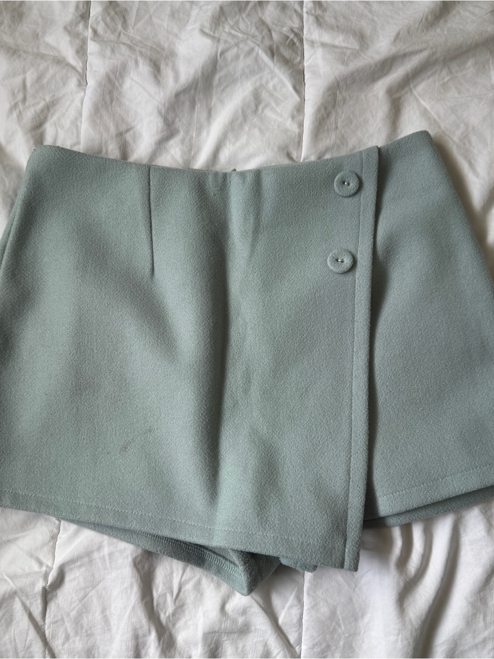 Forever 21 Light Sage Green Wrap-Front Skort with Button Detail